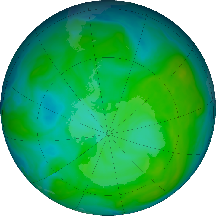 Antarctic ozone map for 22 December 2016